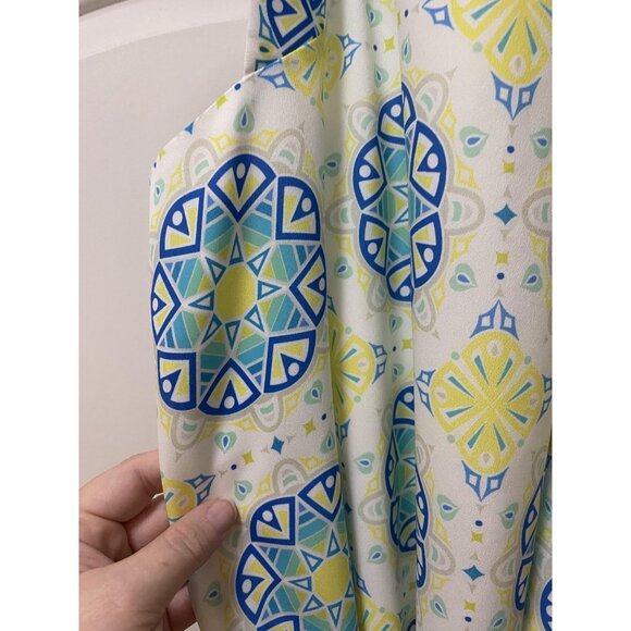 Hutch Dress Womens Medium White Blue Green Maxi Halter Geometric Print Party - Picture 2 of 4